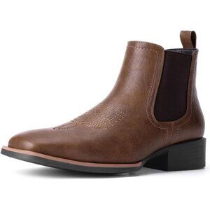 Boots for Men - Mens Square Toe Boots Ankle Brown